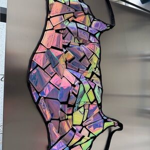 Abstract Mosaic bra / top with Iridescent colors